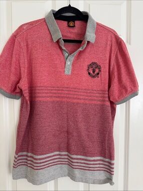 Manchester United Men's Red Heather Polo with Grey Trim